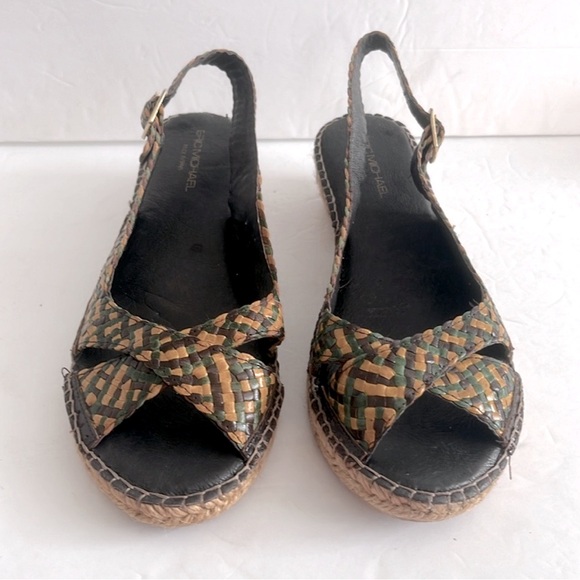 ERIC MICHAEL Shoes Leather Basket Weave Slingback Sandals Size 41 fits 9US - Picture 2 of 4